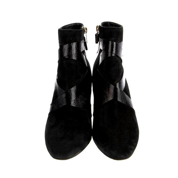 Jimmy Choo 10 Strappy Leather Bow Ankle Boots Almond Toe Heeled Booties Black - Picture 4 of 6